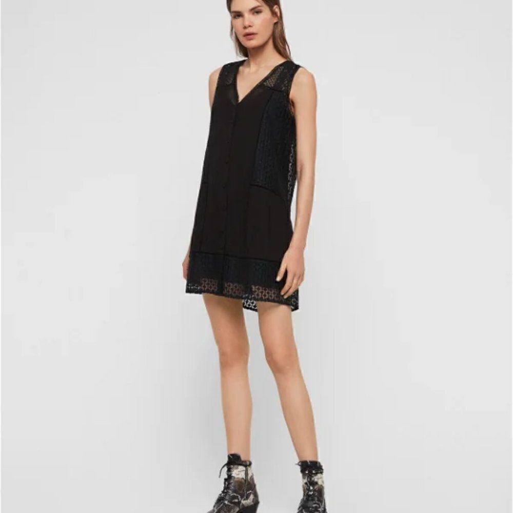 All Saints Dress “Manie” Black Floral Lace With Matching Black Slip NWOT…